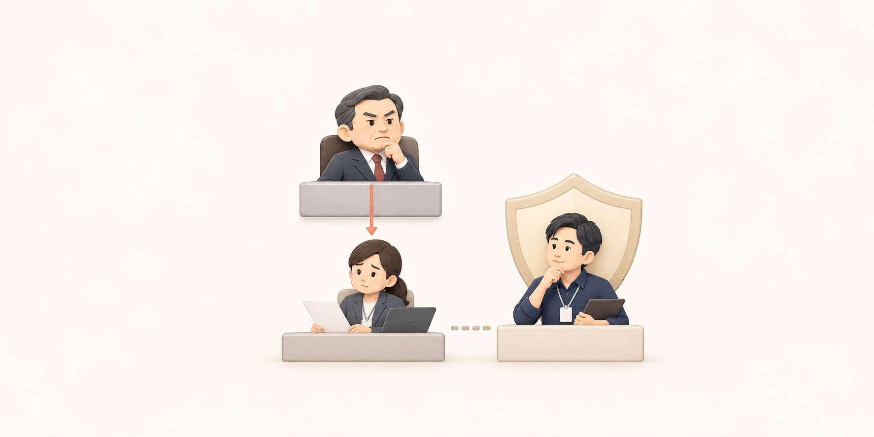 임원의 지휘를 받는 사내 조사자와 독립된 외부 조사자를 비교한 장면